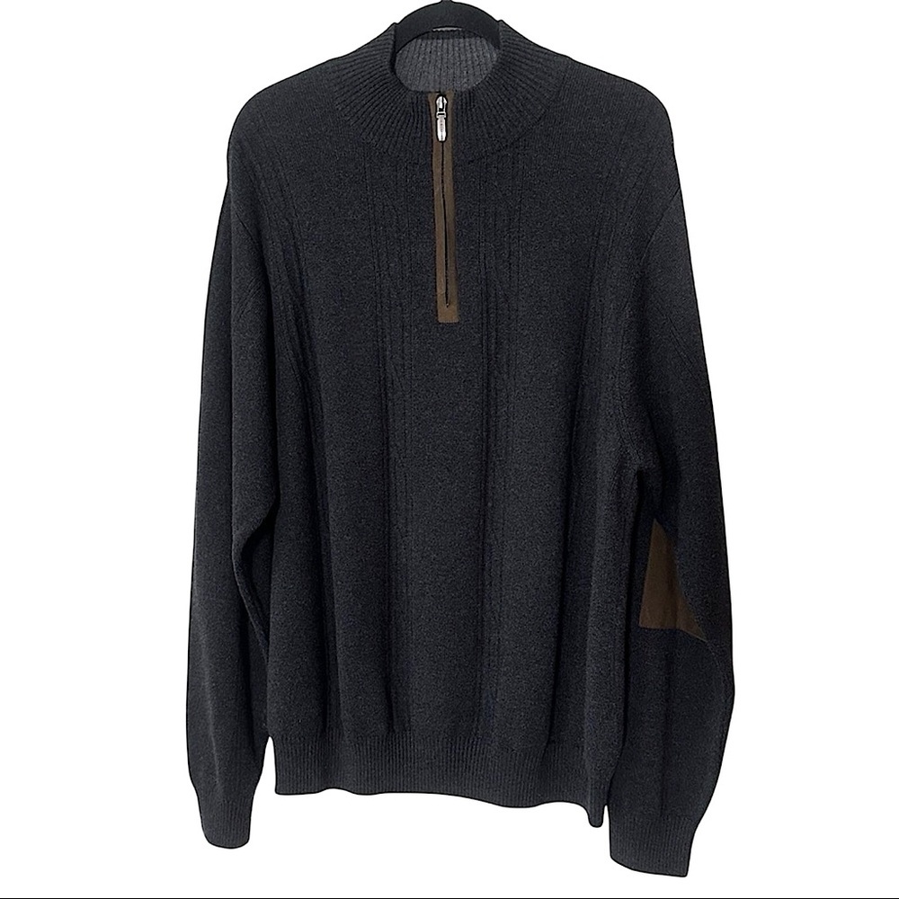 3/$20💥 Alex Cannon Men’s Cable Knit Sweater Elbow Patches 1/4 Zip Cotton Preppy